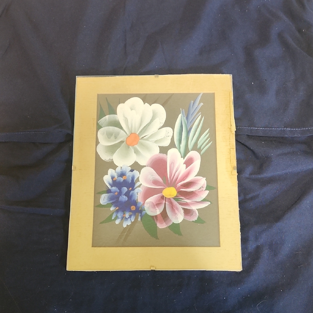 Floral Art Print with Glass Clip Frame Vintage Art